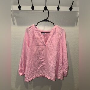 Old Navy Pink Textured V-Neck Long-Sleeve Blouse
